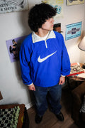 Vintage 90s Nike Embroidered Swoosh Blue White Quarter Zip Mock Neck Pullover Windbreaker Jacket