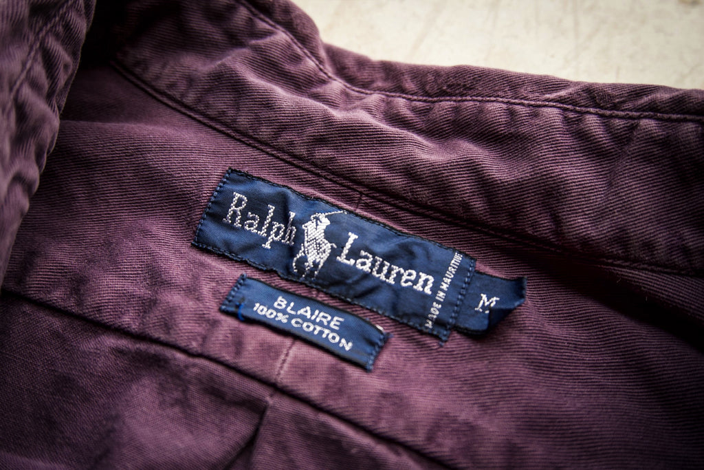Vintage 90s Ralph Lauren Blaire Purple Twill Cotton Button Down Shirt Green Pony