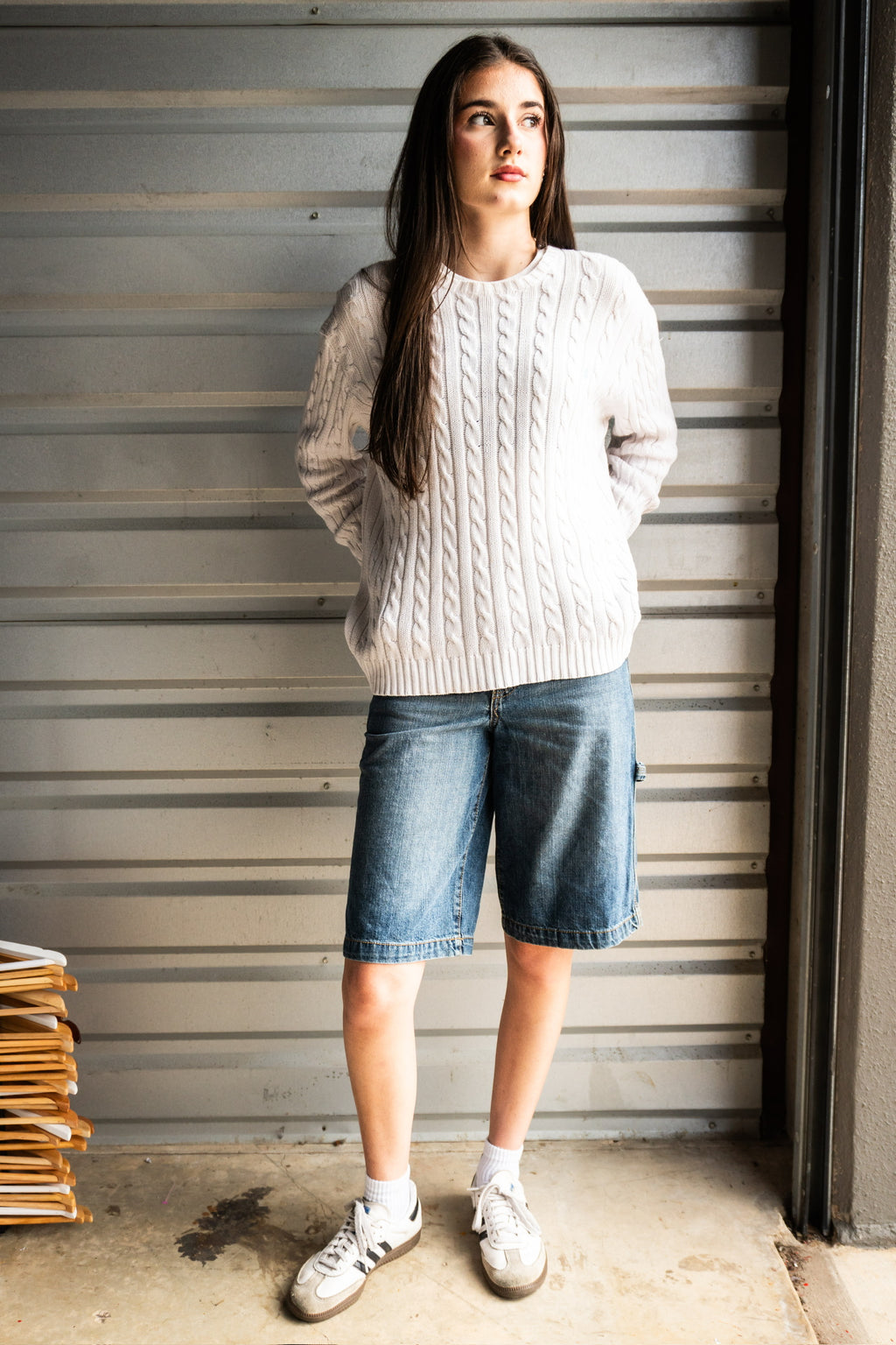 Vintage 90s Ralph Lauren Sport Womens Cable Knit White Cotton Sweater