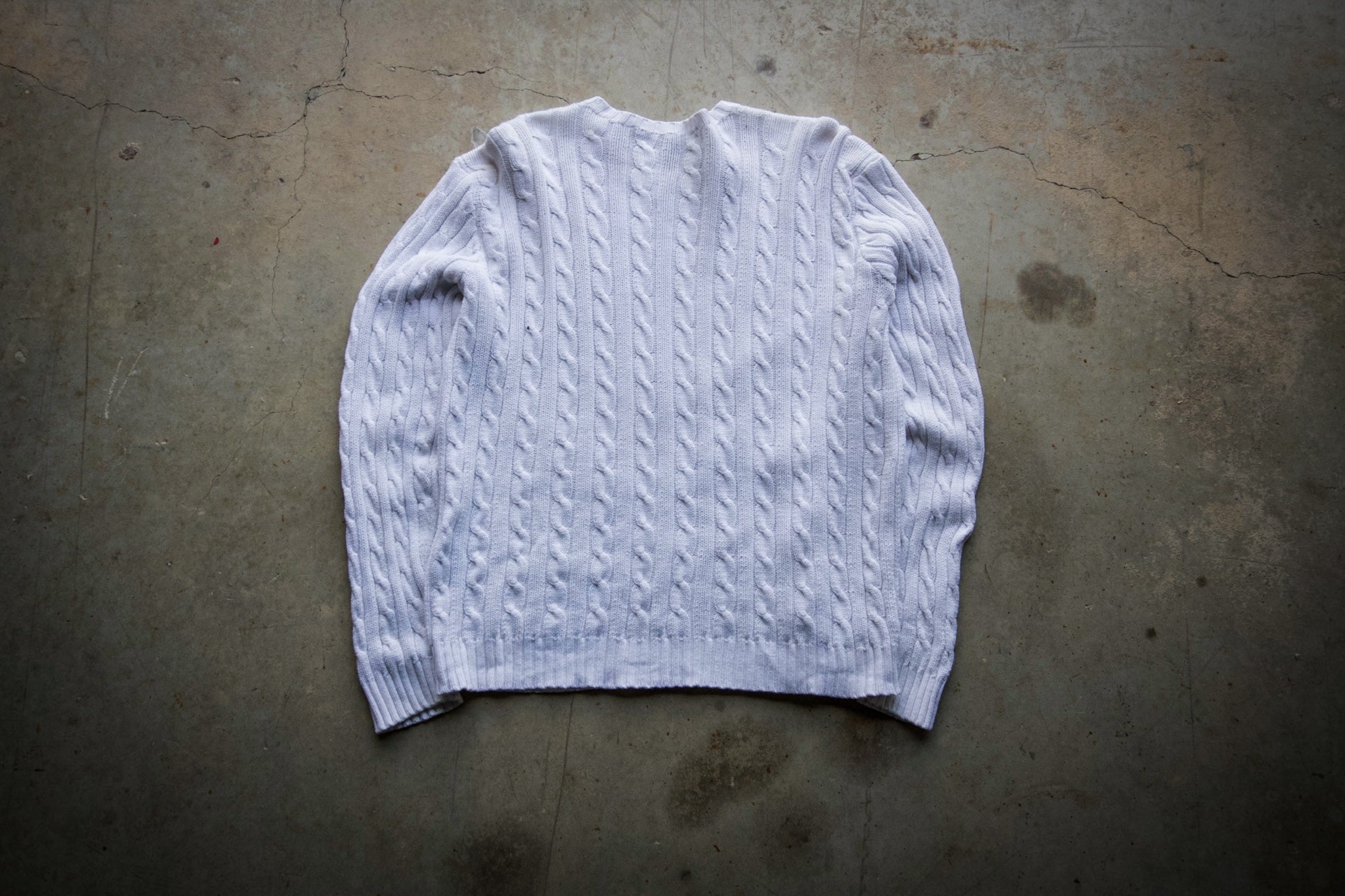 Vintage 90s Ralph Lauren Sport Womens Cable Knit White Cotton Sweater