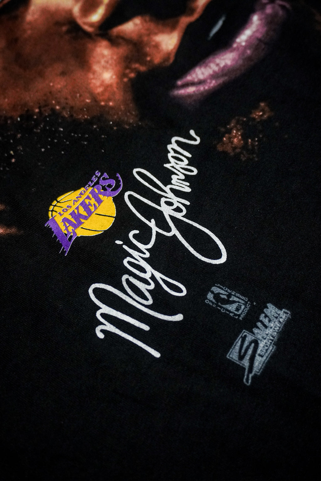 Vintage 90s Salem Sportswear Magic Johnson LA Lakers Black Big Face Tee Shirt XL