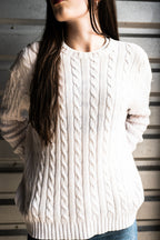 Vintage 90s Ralph Lauren Sport Womens Cable Knit White Cotton Sweater