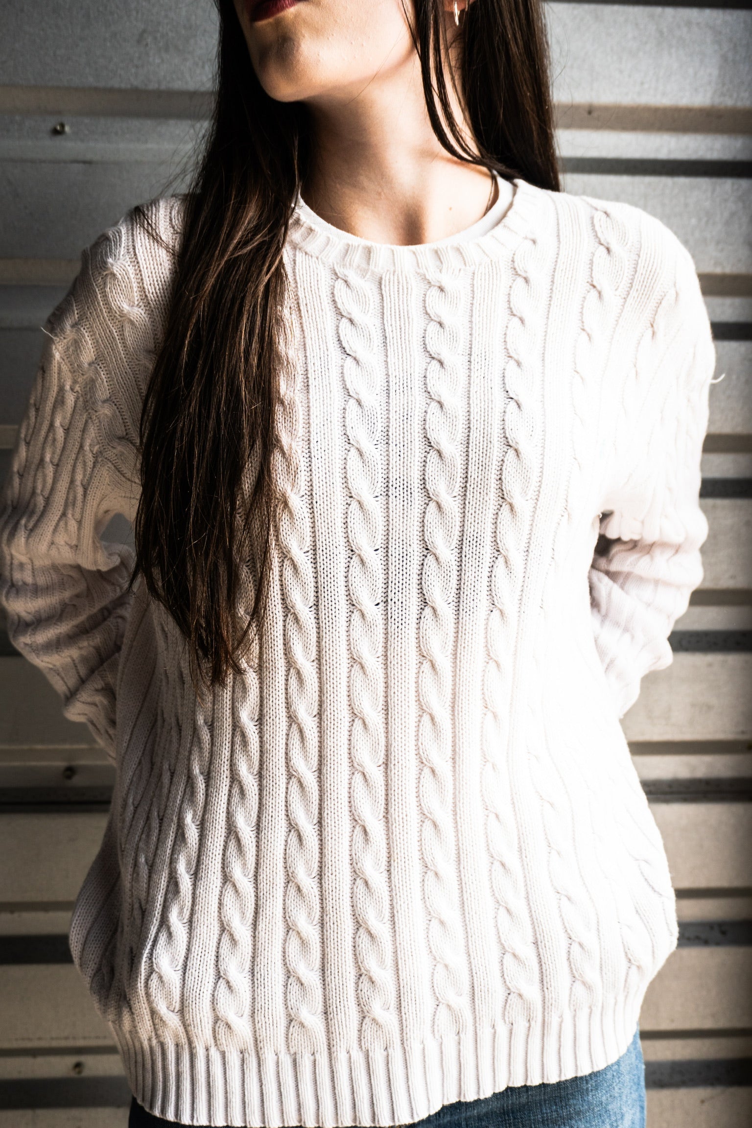 Vintage 90s Ralph Lauren Sport Womens Cable Knit White Cotton Sweater