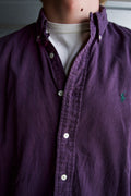 Vintage 90s Ralph Lauren Blaire Purple Twill Cotton Button Down Shirt Green Pony