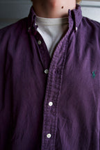 Vintage 90s Ralph Lauren Blaire Purple Twill Cotton Button Down Shirt Green Pony