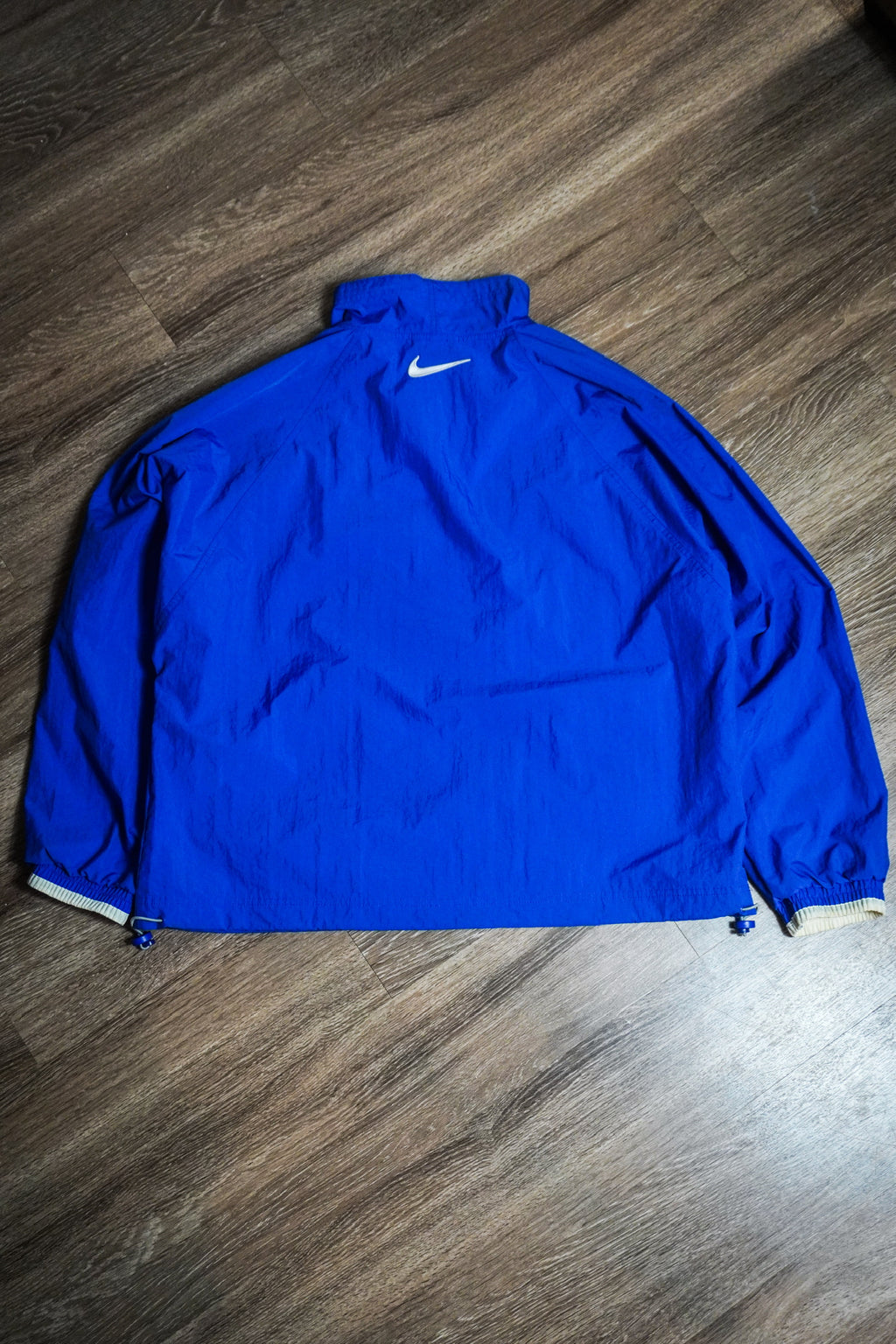 Vintage 90s Nike Embroidered Swoosh Blue White Quarter Zip Mock Neck Pullover Windbreaker Jacket