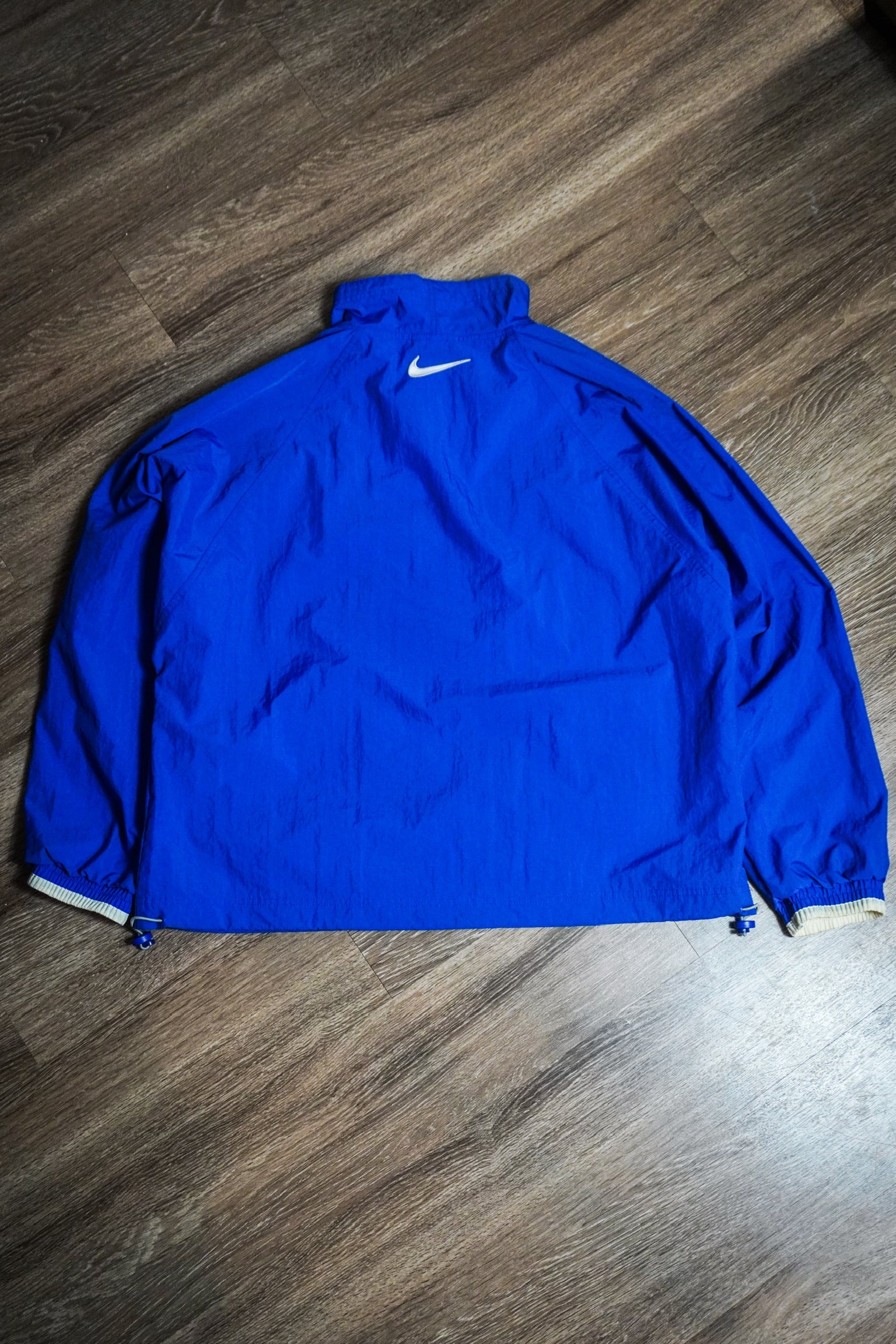 Vintage 90s Nike Embroidered Swoosh Blue White Quarter Zip Mock Neck Pullover Windbreaker Jacket