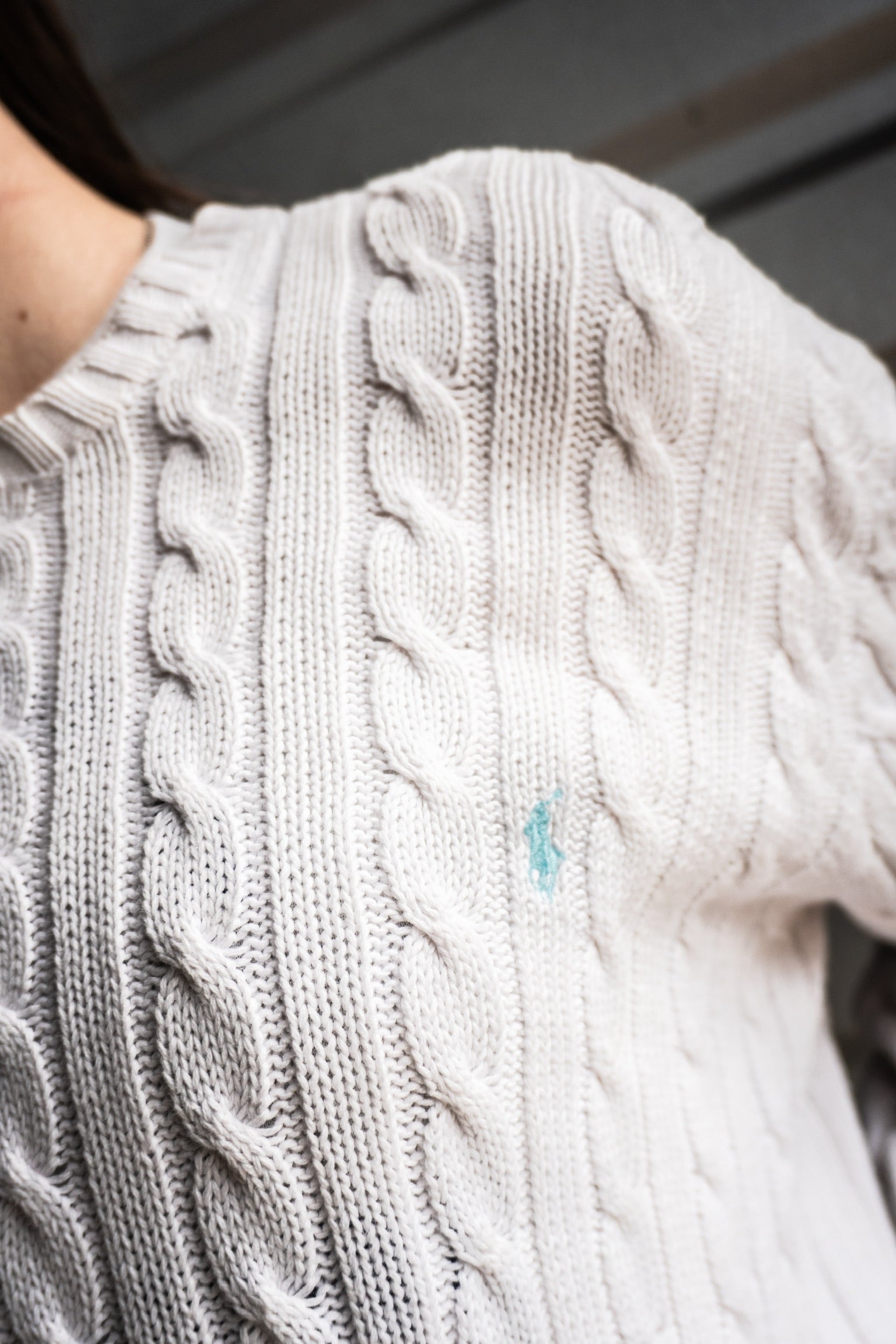 Vintage 90s Ralph Lauren Sport Womens Cable Knit White Cotton Sweater