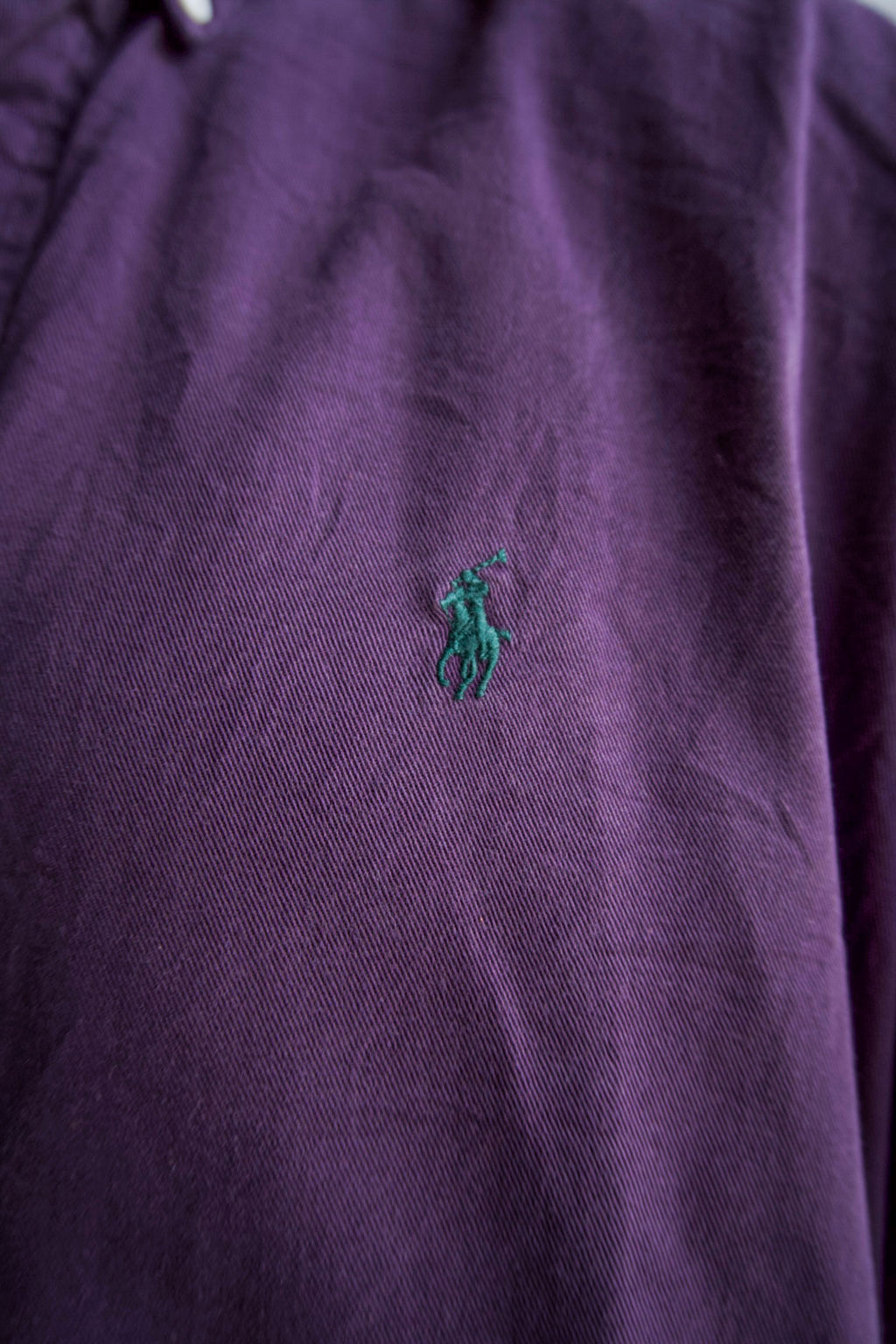 Vintage 90s Ralph Lauren Blaire Purple Twill Cotton Button Down Shirt Green Pony
