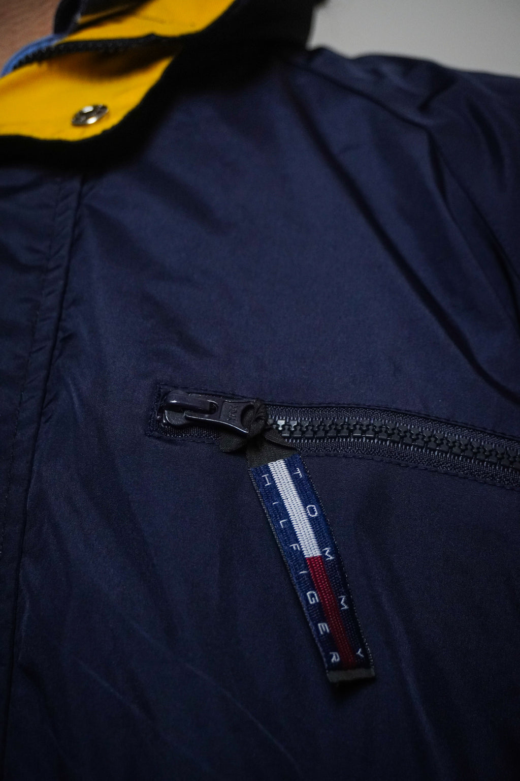 Vintage 90s Tommy Hilfiger Full Zip Navy Yellow Rain Jacket Size XL