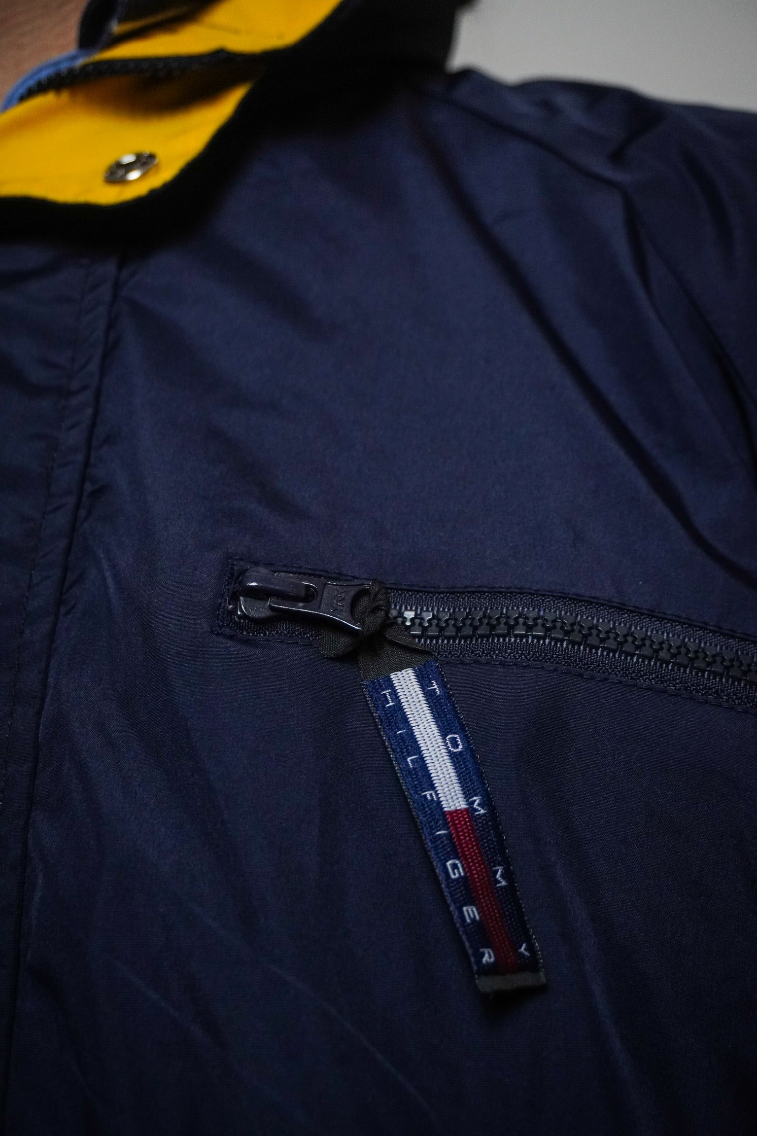Vintage 90s Tommy Hilfiger Full Zip Navy Yellow Rain Jacket Size XL