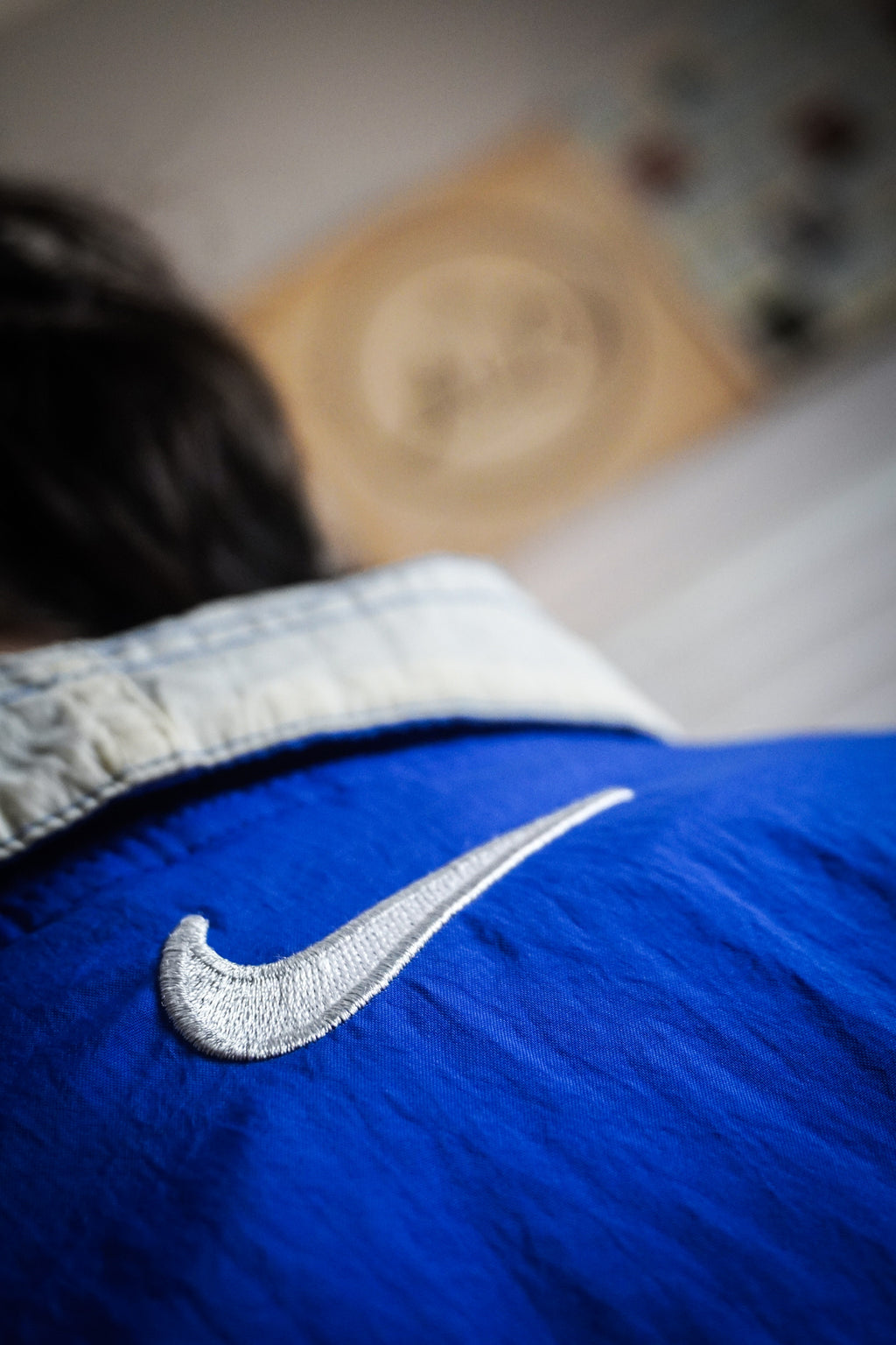 Vintage 90s Nike Embroidered Swoosh Blue White Quarter Zip Mock Neck Pullover Windbreaker Jacket