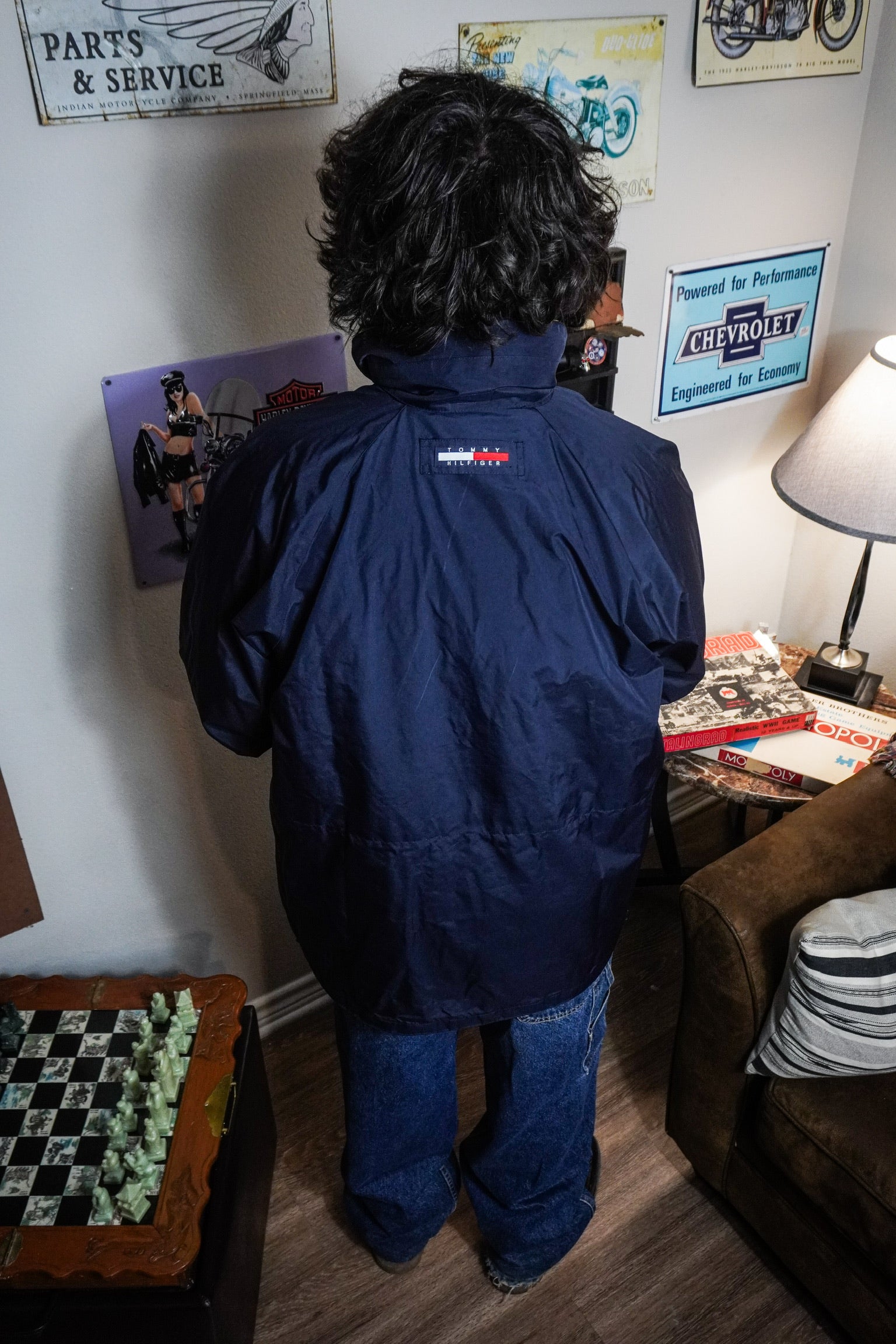 Vintage 90s Tommy Hilfiger Full Zip Navy Yellow Rain Jacket Size XL