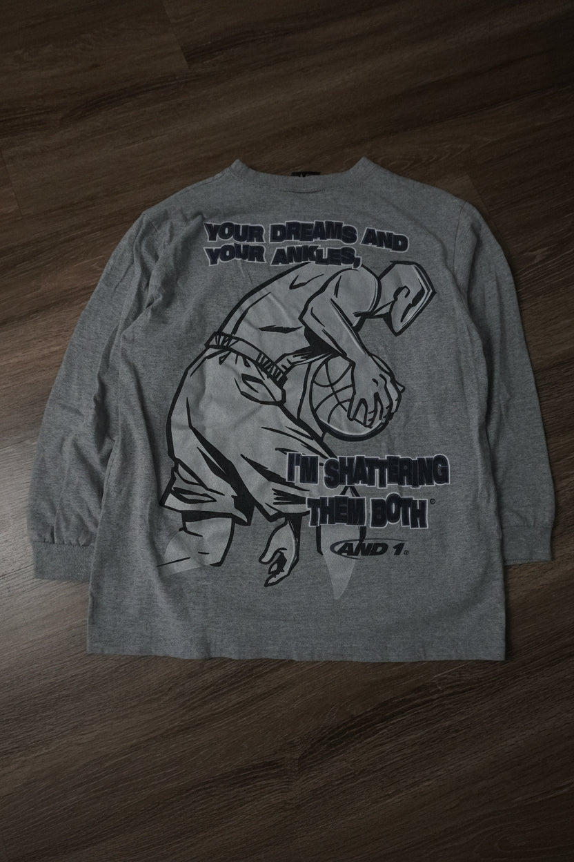 Vintage 2000s AND1 Trash Talk Tee Shirt Long Sleeve Grey Dreams and Ankles YXL