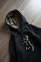 Vintage 2000s Browning Camo Lined Black Fleece Pullover Hoodie Size L