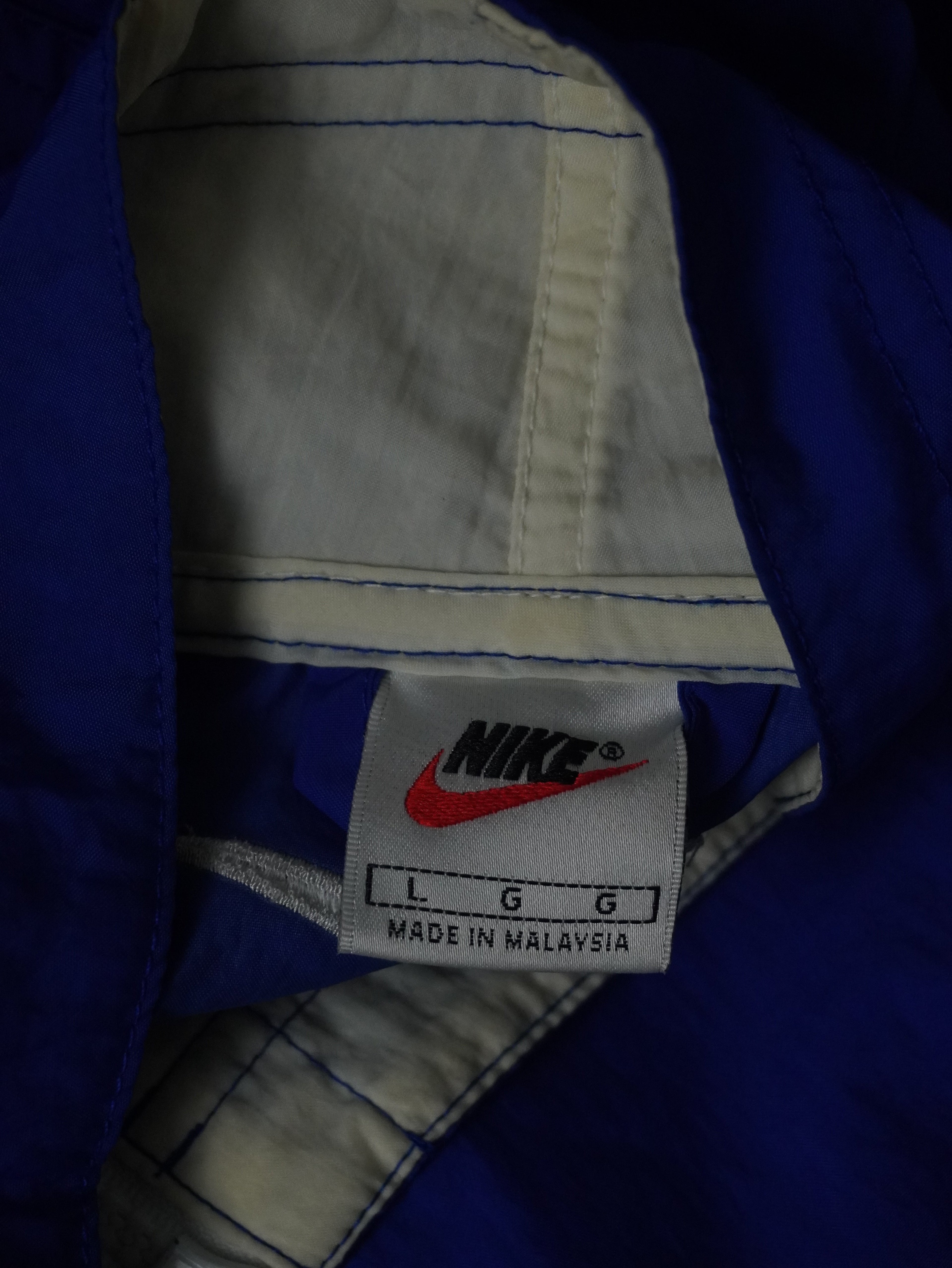 Vintage 90s Nike Embroidered Swoosh Blue White Quarter Zip Mock Neck Pullover Windbreaker Jacket