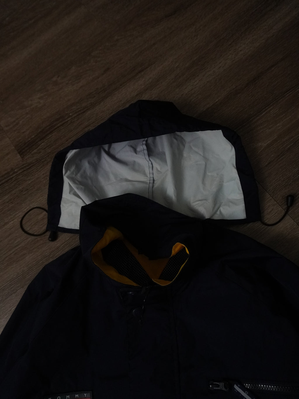 Vintage 90s Tommy Hilfiger Full Zip Navy Yellow Rain Jacket Size XL