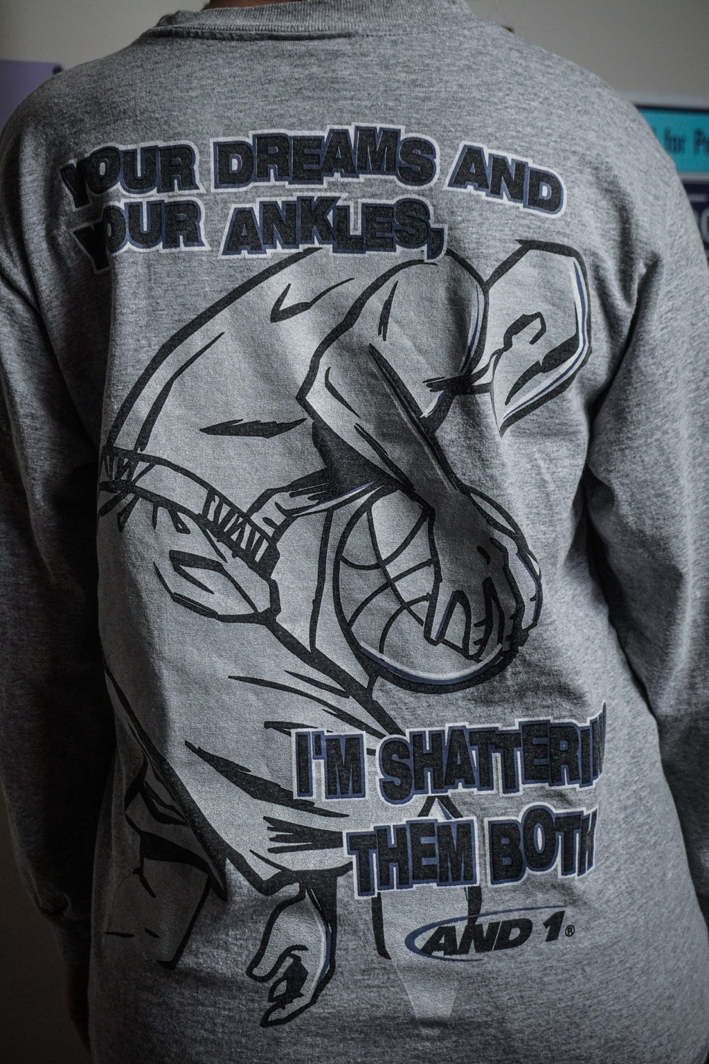 Vintage 2000s AND1 Trash Talk Tee Shirt Long Sleeve Grey Dreams and Ankles YXL
