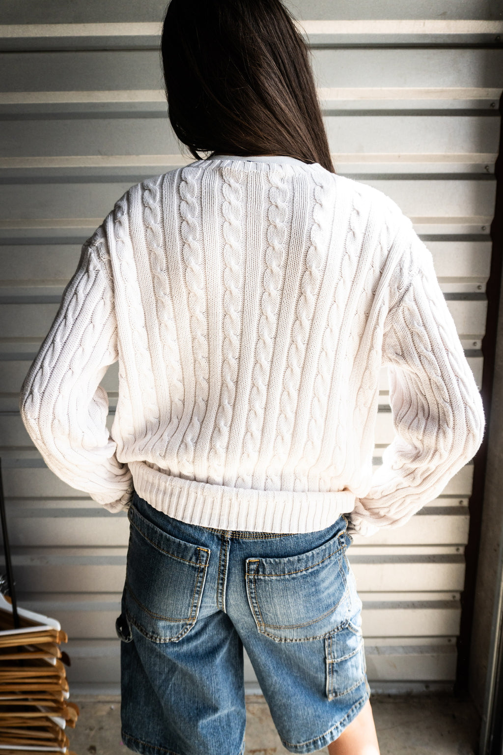 Vintage 90s Ralph Lauren Sport Womens Cable Knit White Cotton Sweater