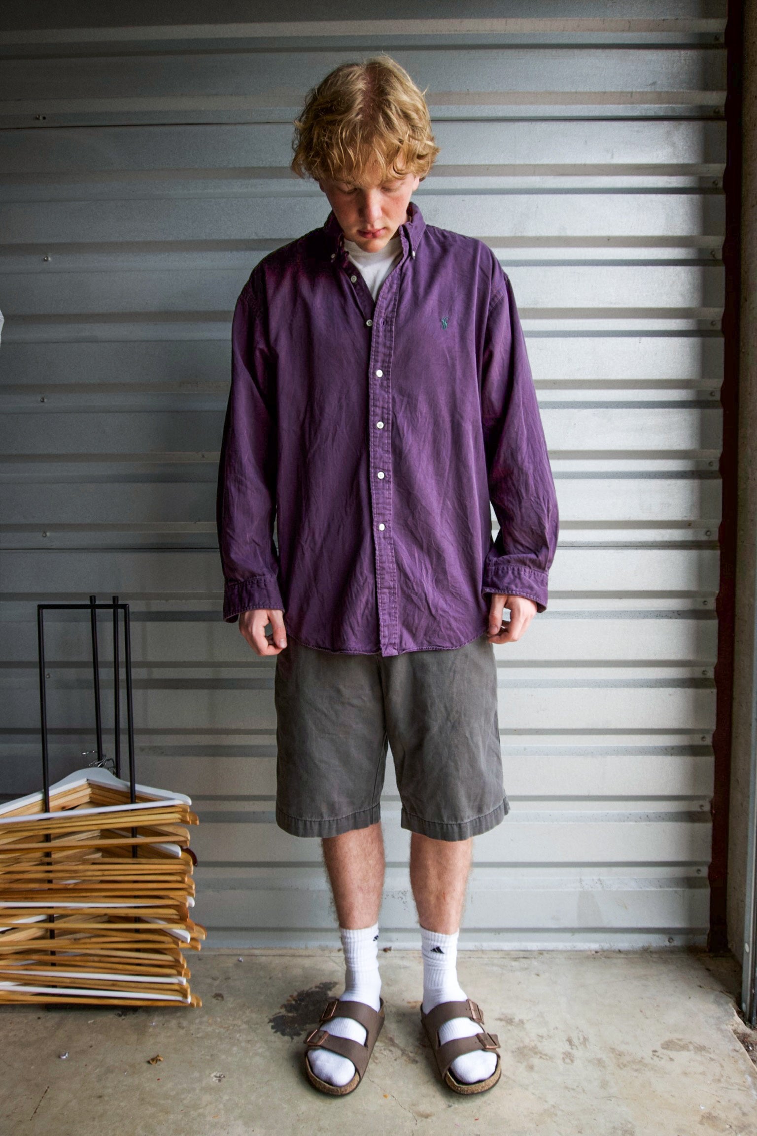 Vintage 90s Ralph Lauren Blaire Purple Twill Cotton Button Down Shirt Green Pony