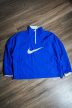 Vintage 90s Nike Embroidered Swoosh Blue White Quarter Zip Mock Neck Pullover Windbreaker Jacket